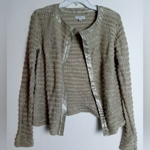 Katherine Barclay Montreal Metallic Brown 100% Linen Open Knit Cardigan sz Small